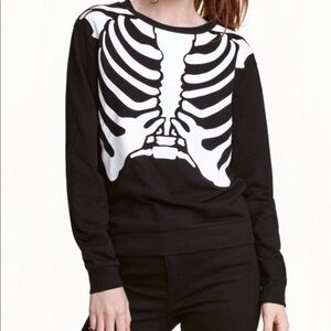 H&M Divided Skeleton Ribcage Pullover Sweatshirt-Black/White-Women Size Large